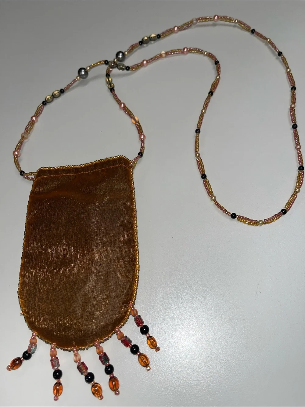Source Unknown Brown Beaded Fringe Phone Case Charm w/ butterfly